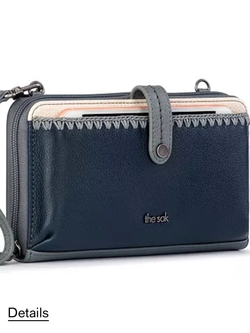 The Sak Iris Navy White Blue wristlet Crochet Detail crossbody wallet NEW